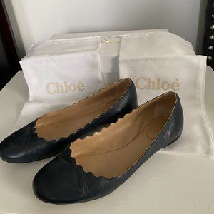 Chloé  Abyss Blue Leather Ballet Flats